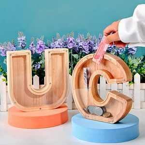 New creative wooden English letter money saving jar transparent glass money saving jar