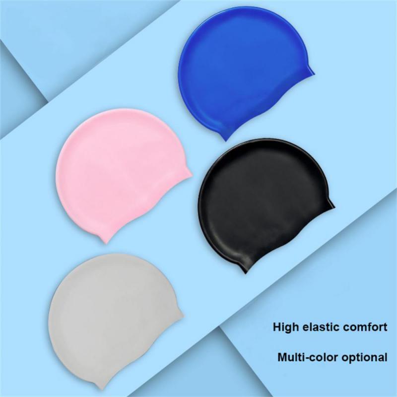 Silicone Swimming Cap Solid Color Waterproof Not Reinforcing Head Guards Ear Protection Long Hair Swimming Pool Hat Bathing Cap