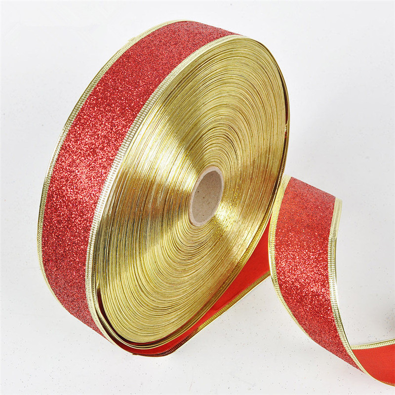 Oempromo 51 inch Christmas gold grosgrain glitter ribbon for decoration