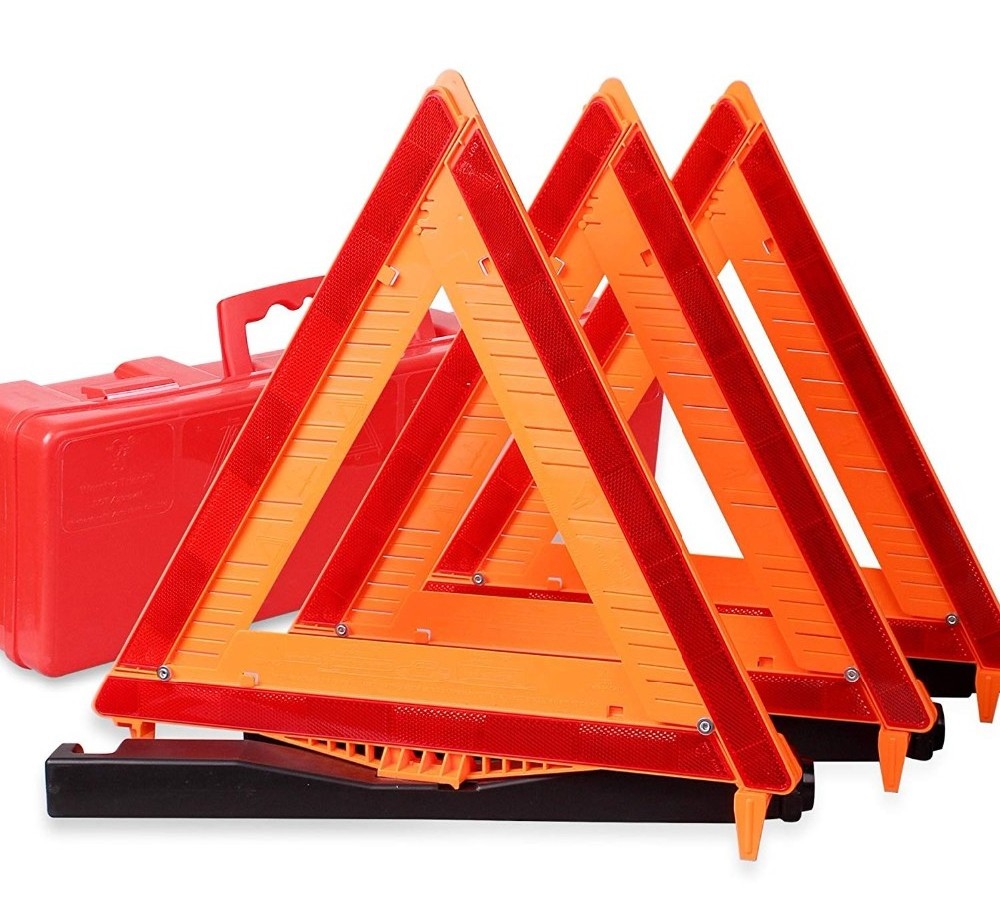 Warning Triangles, Aolvo Reflective Triangle Foldable Triangle Reflector Alerts Car Emergency Kit Roadside Warning Sign with Car