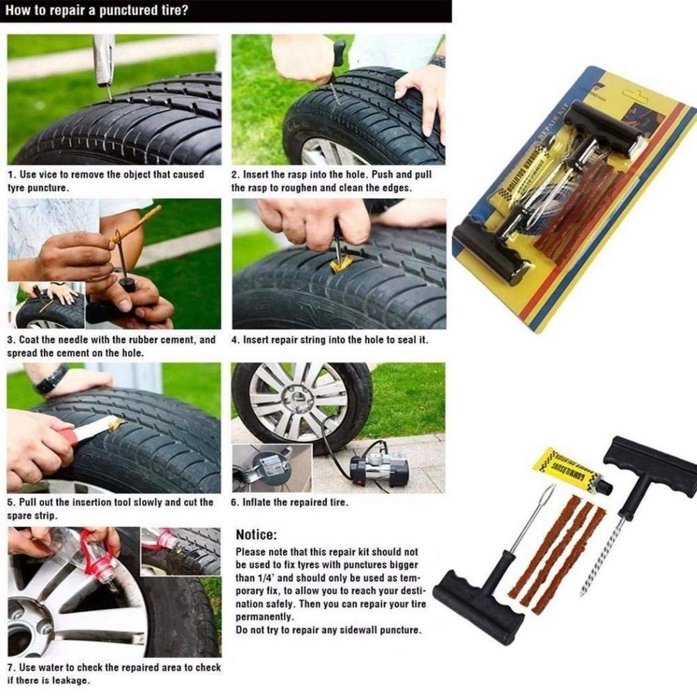 Heavy Duty Tire Repair Kit For Car, Truck, Jeep, ATV, Motorcycle, Tractor. Flat Tire Puncture Repair