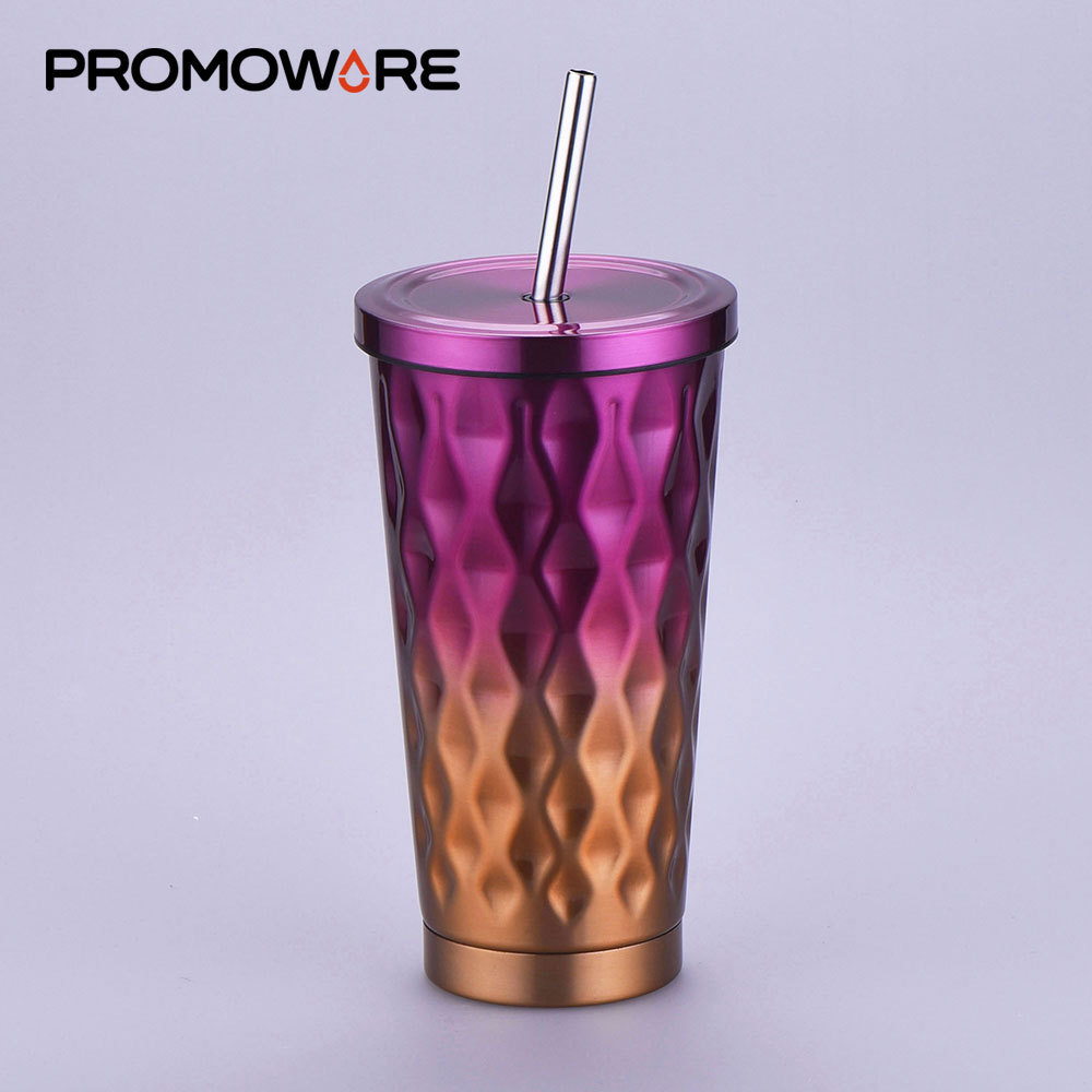 Wholesale Personalized Metal Drink Cup With Straw And Lid Double Wall Matte Black Cold Vaccume Cup With Lid And Straw