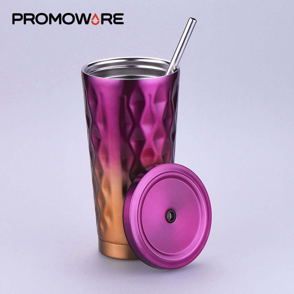 Wholesale Personalized Metal Drink Cup With Straw And Lid Double Wall Matte Black Cold Vaccume Cup With Lid And Straw