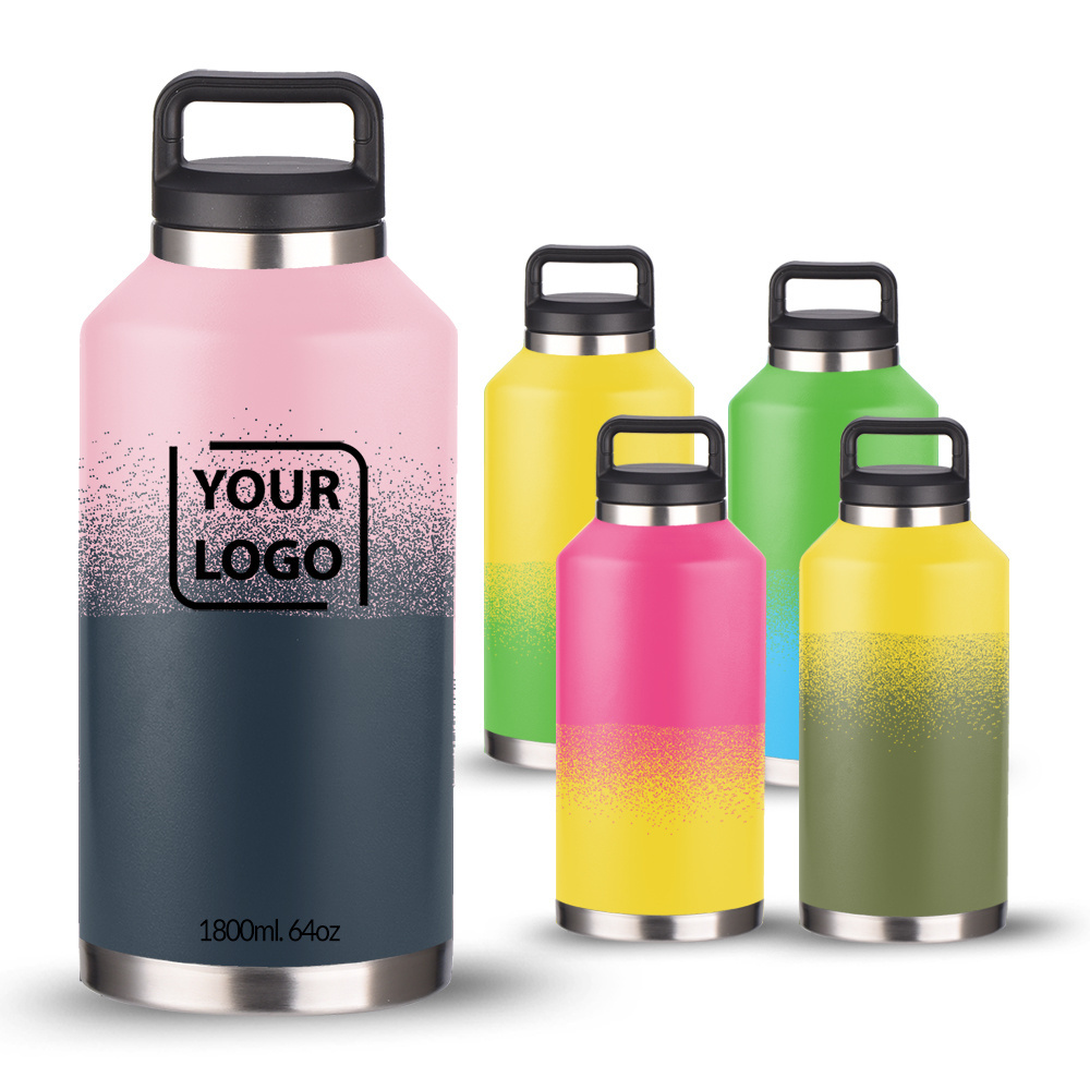 Stainless Steel Vaccuum Insulate Large Big Capacity 2L Water Bottle Half Gallon 64 oz 2000ml 60 oz Water Bottle 64oz 2 Litre