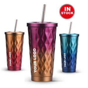 Wholesale Personalized Metal Drink Cup With Straw And Lid Double Wall Matte Black Cold Vaccume Cup With Lid And Straw