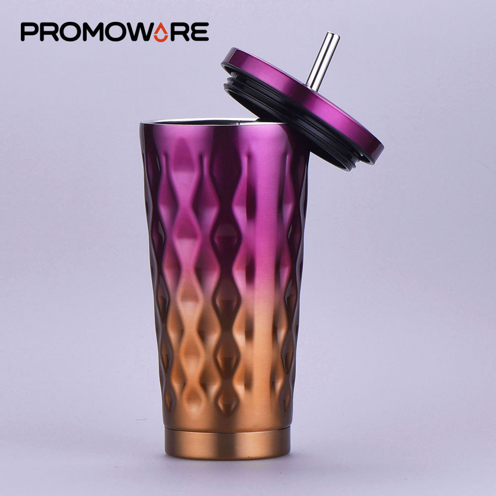 Wholesale Personalized Metal Drink Cup With Straw And Lid Double Wall Matte Black Cold Vaccume Cup With Lid And Straw