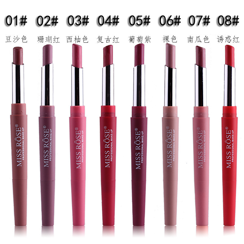 STKHA2 High pigment matte organic vegan 2 in 1 lipstick and lip liner wholesale Chinese MISS ROSE Lipstck with lipstick lipliner