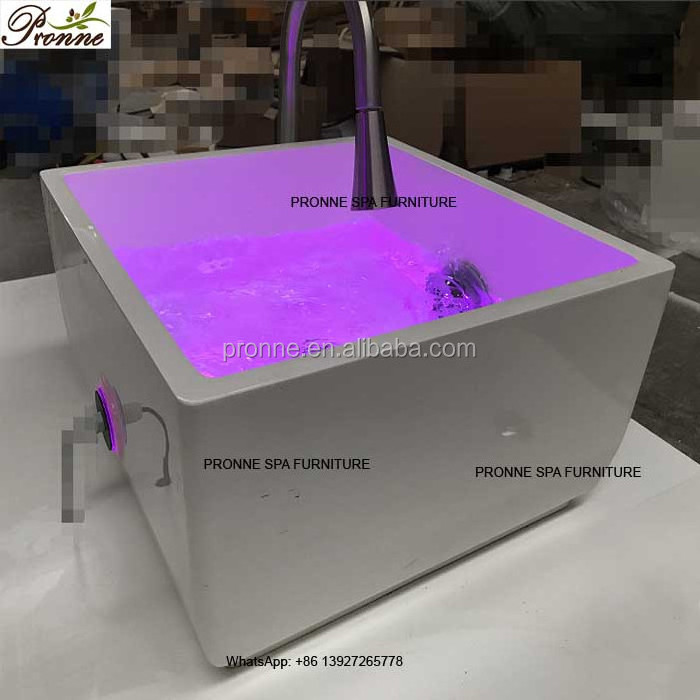 modern luxury white square spa pedicure sink with lighting/pedicure square sink