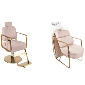 luxury barbershop portable saloon pink shampoo bowl and chair hair salon furniture