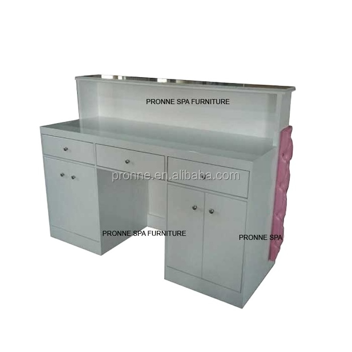 High quality glossy cheap luxury pink tufted reception desk cash desk with marble top