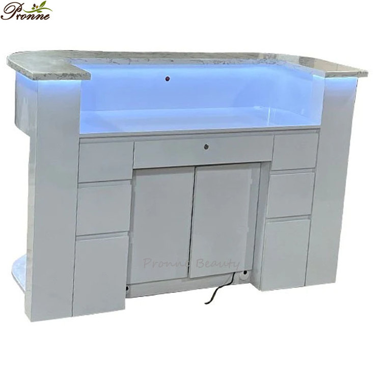 High end marble top elegant hot sale U shaped hotels/beauty salon reception desks with led