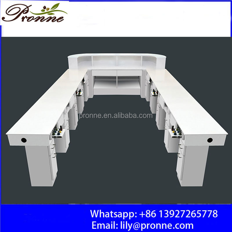 used nail salon equipment custom made U shaped long nail bar table for manicure