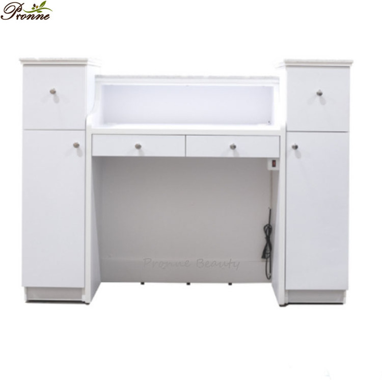 modern luxury hair spa salon white&gold artificial stone reception desk with led light