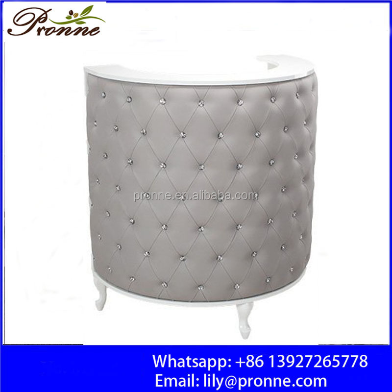 Shop cash counter/half round cheap small leather cover reception desk