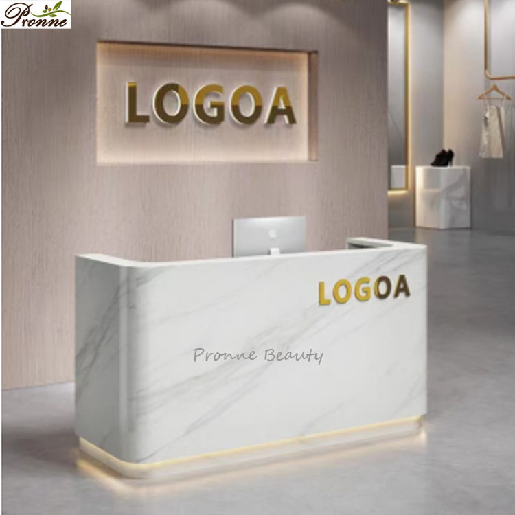 High end marble top elegant hot sale U shaped hotels/beauty salon reception desks with led