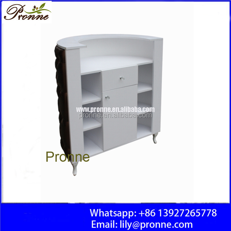 Shop cash counter/half round cheap small leather cover reception desk