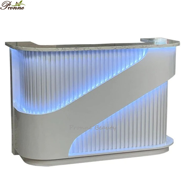 High end marble top elegant hot sale U shaped hotels/beauty salon reception desks with led