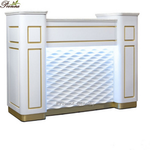 modern luxury hair spa salon white&gold artificial stone reception desk with led light