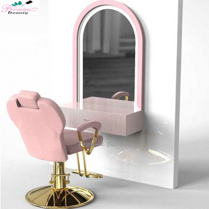 modern design hair salon equipment barber shop dressing pink&gold  hair salon mirror and chair sets