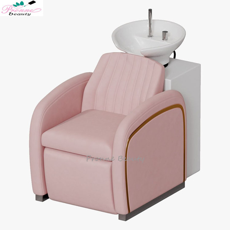 luxury modern hair salon barber shop backwash unit pink shampoo washing station with bowl