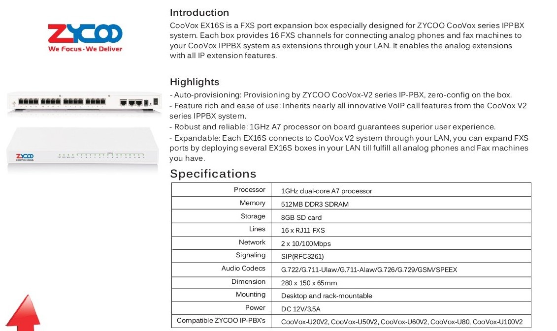 ZYCOO 16FXS Expansion for zycoo Coovox series IP PBX ext gateway EX16S