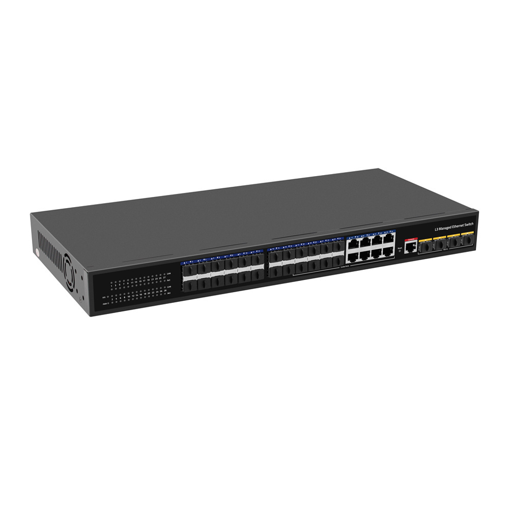 10G Uplink  4* 10G SFP port  and 24* SFP Port Gigabit L3 Managed Ethernet Switch ,8* Gigabit Ethernet Ports(Combo)