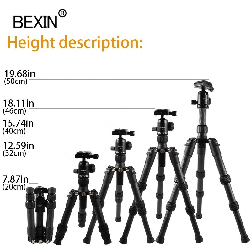 BEXIN Low Angle Photography camera Mount Tripod Portable Flexible Desktop Tabletop Carbon Fiber Mini Tripod with ball head