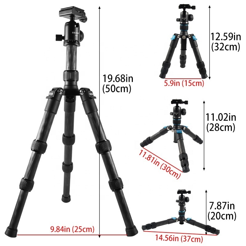 BEXIN Low Angle Photography camera Mount Tripod Portable Flexible Desktop Tabletop Carbon Fiber Mini Tripod with ball head