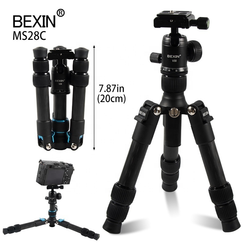 BEXIN Low Angle Photography camera Mount Tripod Portable Flexible Desktop Tabletop Carbon Fiber Mini Tripod with ball head