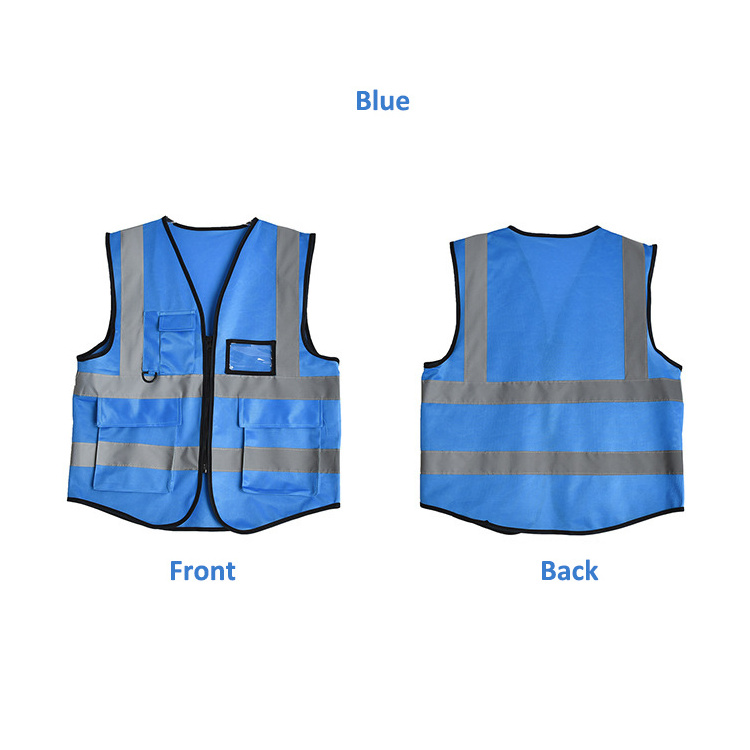 Wholesale reflective safety vests  high visibility blue reflective mesh construction jackets