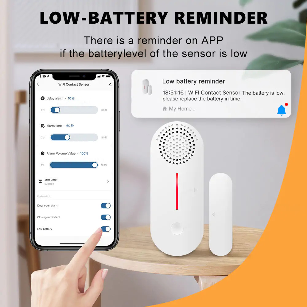 Home Security Battery Powered Wifi Window Door Alarm Contact Sensor Anti-theft Wireless Smart Wifi Magnetic Door Sensors
