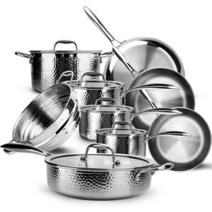 triply clad stainless steel pots and pans with hammered satin design surface luxury cookware set