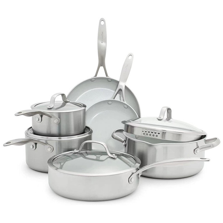 heavy duty 9 pieces Kitchenware 3-Ply clad Stainless Steel Cookware Sets Pots And Pans Set with stainless steel lid