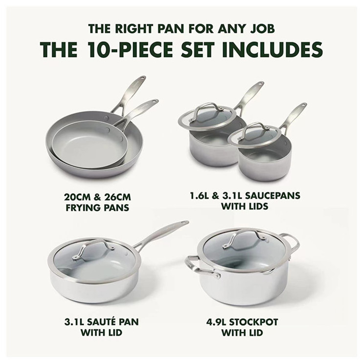 heavy duty 9 pieces Kitchenware 3-Ply clad Stainless Steel Cookware Sets Pots And Pans Set with stainless steel lid