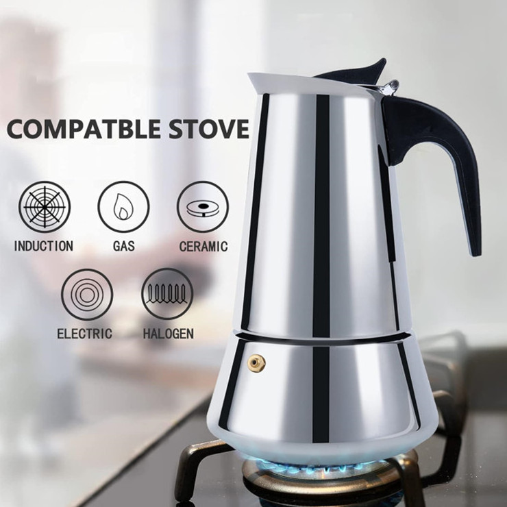 Proshui Wholesale Modern Italian stainless steel 1 Cup 2 Cups to 12 Cups Moka Pot Coffee Maker Stove-Top Mokapot