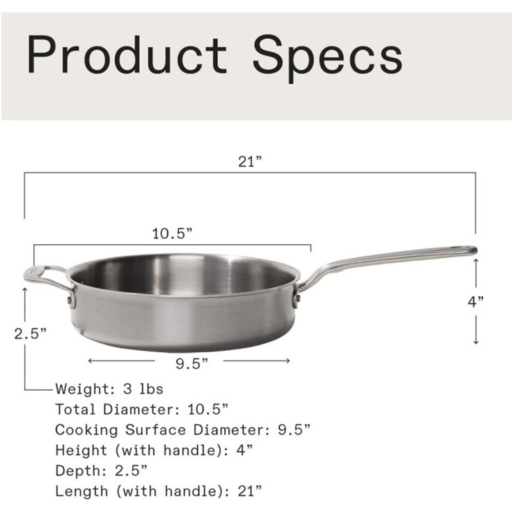 Multipurpose use 5-ply stainless steel saute pan fryer deep fry pan with stainless steel lid use on induction stove