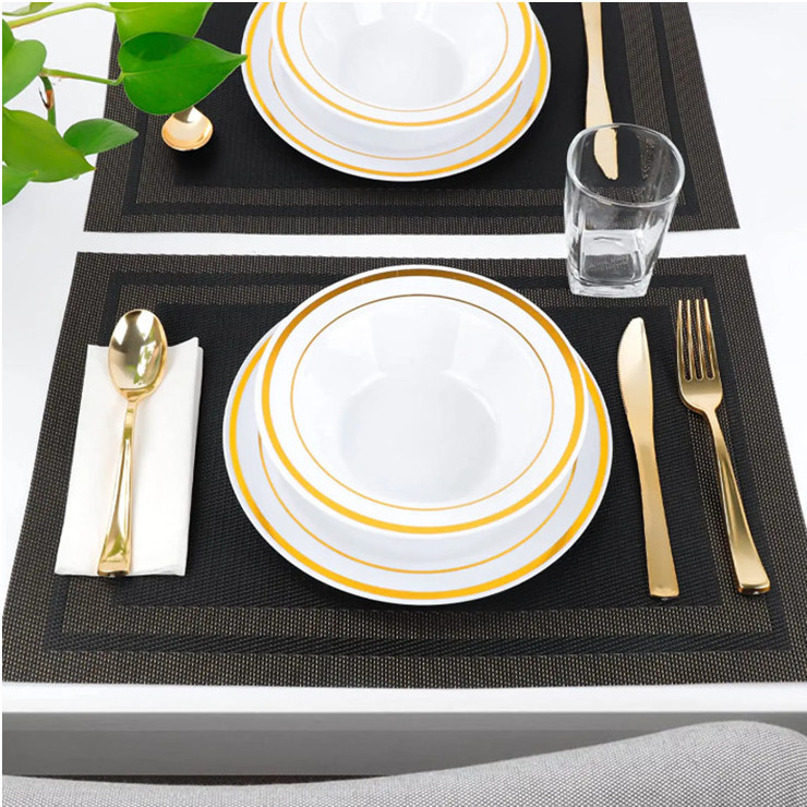 RTS High quality PVC table mats set for restaurant hotel plastic woven placemat dinner dining plate dish mat