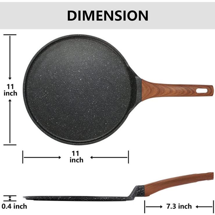 Feature Eco Friendly die casting Aluminum crepe pancake pan tawa flat pan  round nonstick griddle with spreader