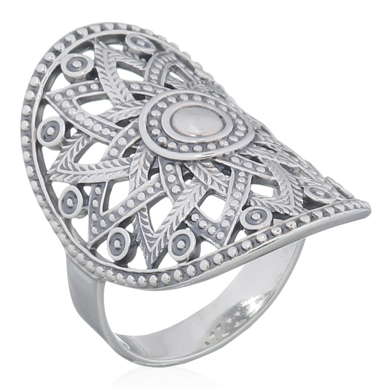 Hippie Open Lotus Mandala 925 Silver Ring