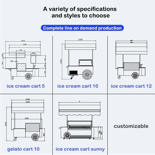 Prosky New Model Can Be Customized Logo Mobile Ice Cream Food Trailers,Modern Food Cart With Air Condition Umbrella