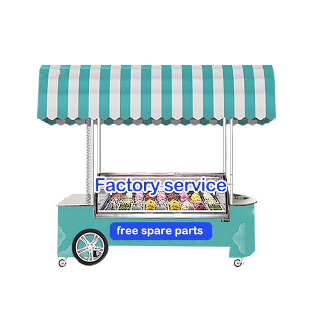 Commercial Hand Push Frozen Gelato Bicycle Beach Mini Mexican Ice Cream Display Cart with freezer for Sale