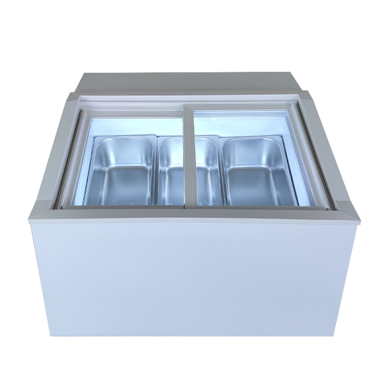 Prosky Mini Ice Cream Shop 3 Pans Vertical Display Freezer showcase Mini Table Top Ice Cream Display Freezer