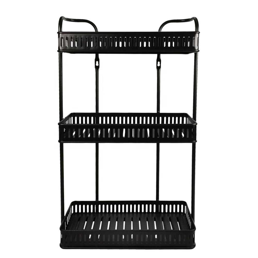 3 Tier Black Organizer for Bathroom Free Standing Storage Shelves