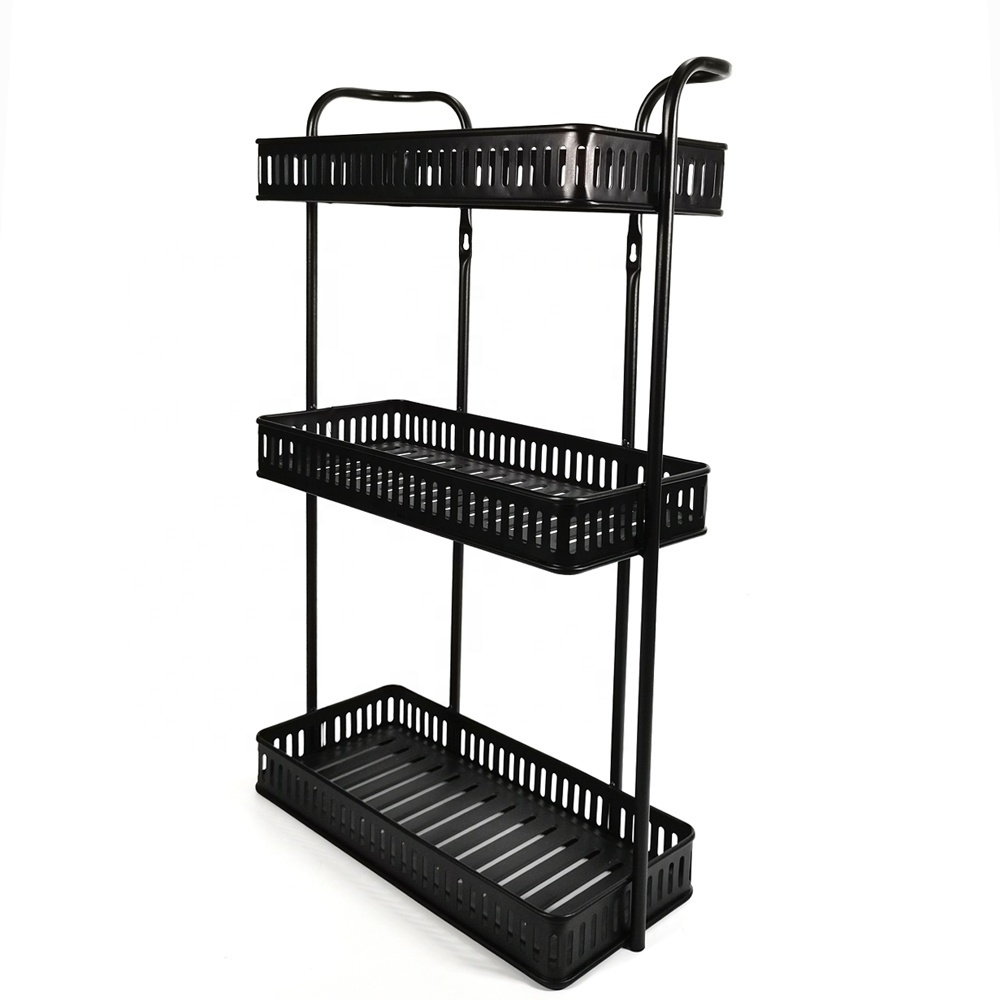 3 Tier Black Organizer for Bathroom Free Standing Storage Shelves