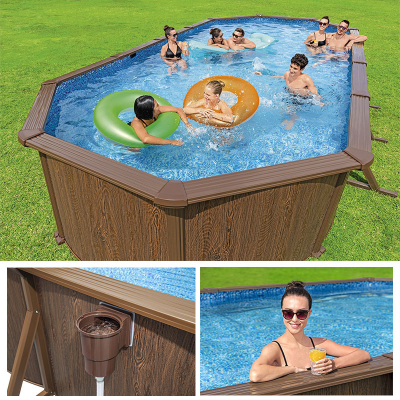 BESTWAY 561CW Piscina Estructural Wood grain Oval Stainless Steel Wall Above Ground Pool Big Swimming Pool Outdoor Swming Pool