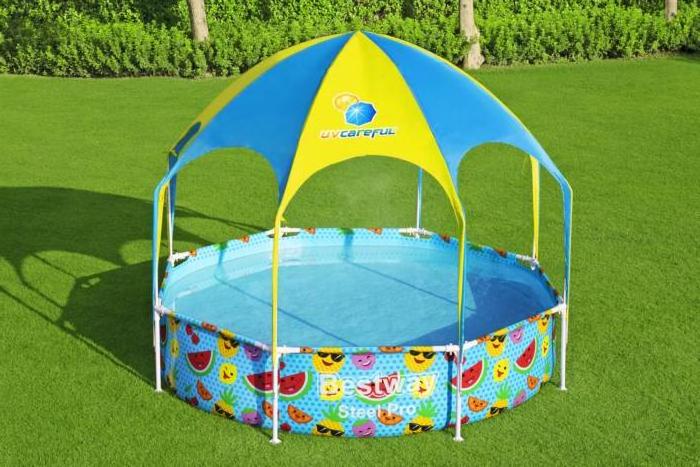 Bestway 56432 Splash Frame Pool in Shade with a Sun Canopy and Sprinkler above ground Swimming Paddling Pool