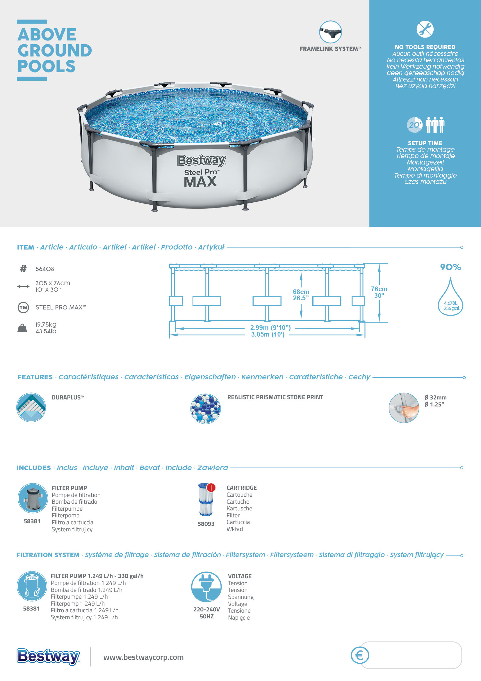 Piscina Bestway 56408 metal frame stainless steel swimming pools swimming outdoor