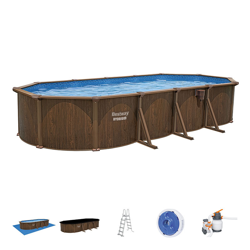 BESTWAY 561CW Piscina Estructural Wood grain Oval Stainless Steel Wall Above Ground Pool Big Swimming Pool Outdoor Swming Pool