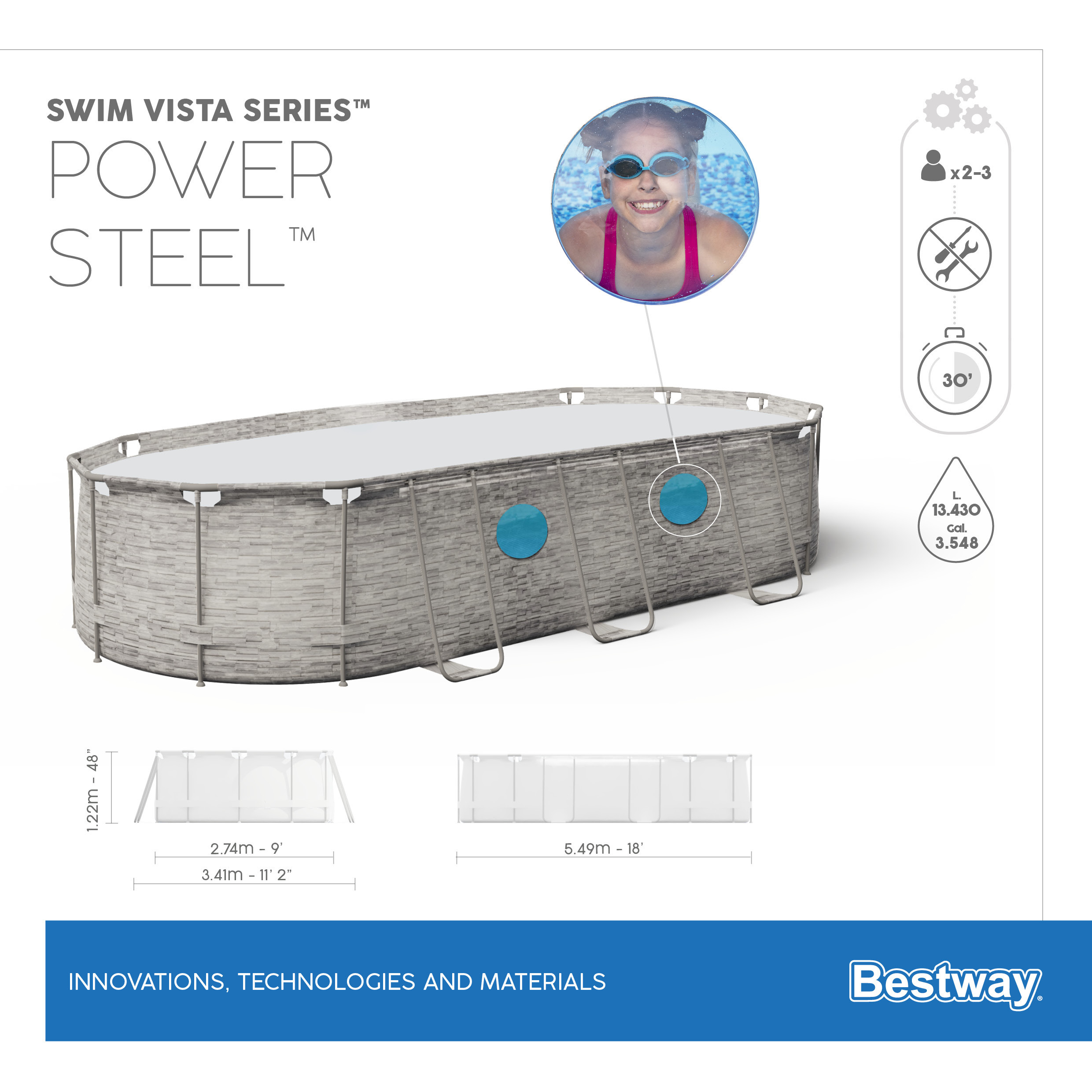 Bestway 56716 Power Steel Pool Above Ground Albercas for Adults