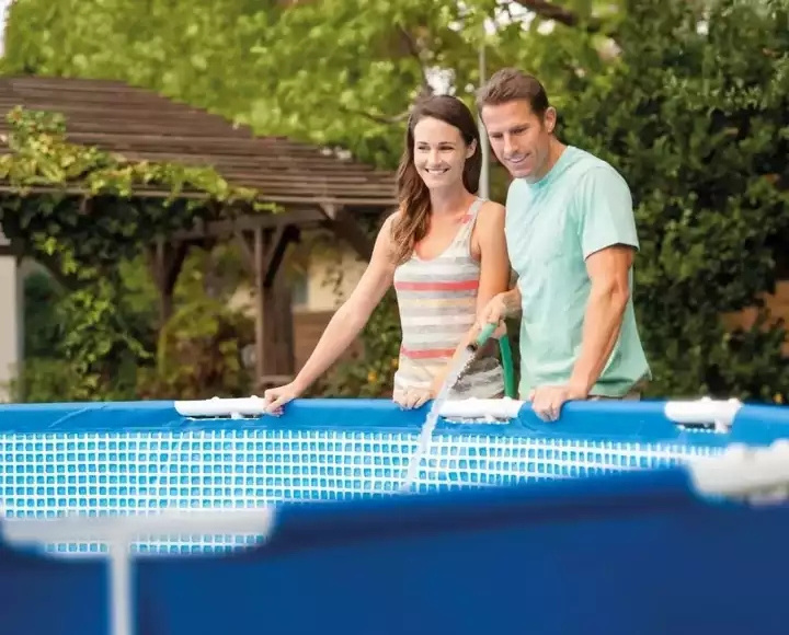 Intex 28202 Picsinas Outdoor Portable Bule Rectangular Metal Above Ground  Round Endless Swimming Pool